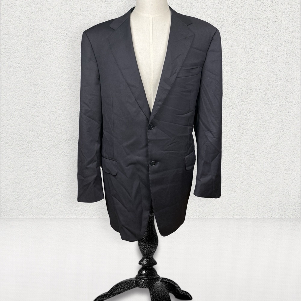 Canali Wool Blazer Men 44L Black IWS Super 140s Lined 2 Button Made in Italy